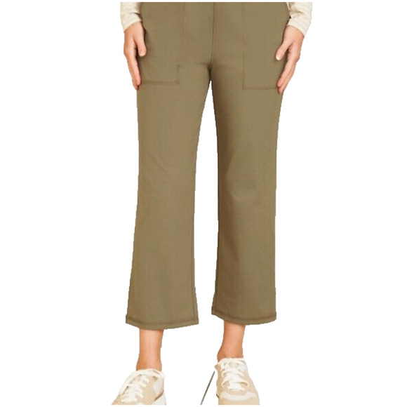 GARNET HILL Women's M Ascent Pants Olive Pull On Wide Leg Cropped Knit 28 x 25.5 - Picture 2 of 9